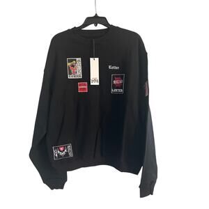 NWT Loiter Black Crew Neck Sweatshirt Long Sleeve Embroidery Size Medium